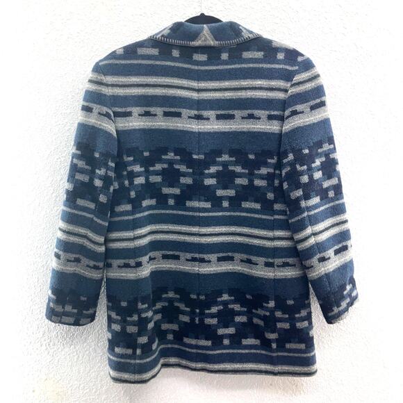 Vintage 90s Casual Corner Blue Gray Southwestern Wool Blend Lined Blazer Coat - Picture 3 of 8